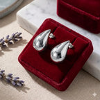 Boucles d'oreilles Inès Irrésistible argentées présentées dans un luxueux écrin en velours rouge profond. Mise en scène élégante pour une idée cadeau de haute joaillerie.