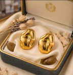 Boucles d'oreilles dorées Léna - Aquatique élégamment présentées dans leur coffret cadeau avec des décors minéraux.